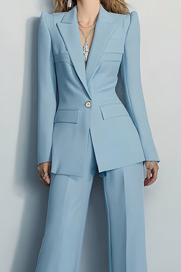 2 Piece Grey Blue Peak Lapel One Button Prom Suits